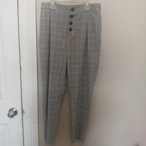Zara Black Faux Button Gray Plaid Pull On Pants